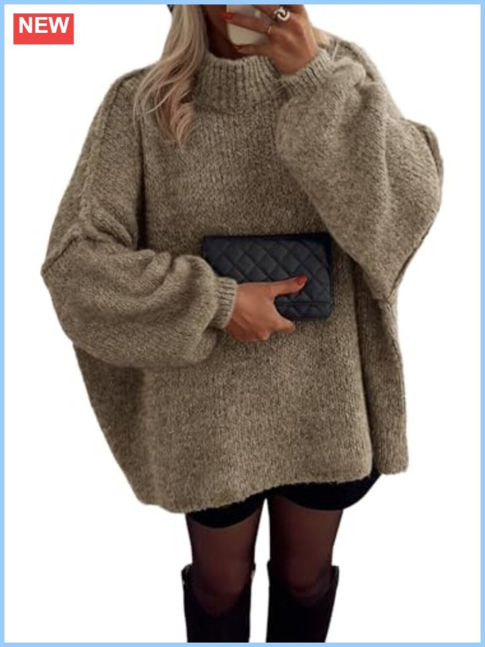 Chunky Knit Mock Neck Oversized Pullover Sweater
